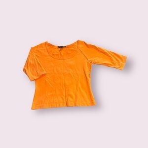 Women's Boston Proper Orange Scoop Neck 3/4 Sleeve Top With Pocket Sz Small